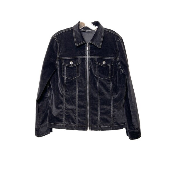Rafaella Black Corduroy Jacket Women Size 10 Zip-up Western Grunge Y2k Hong Kong - Picture 1 of 11